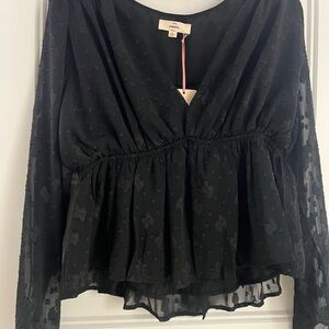Astr Black Peplum Blouse with Lace Sleeves